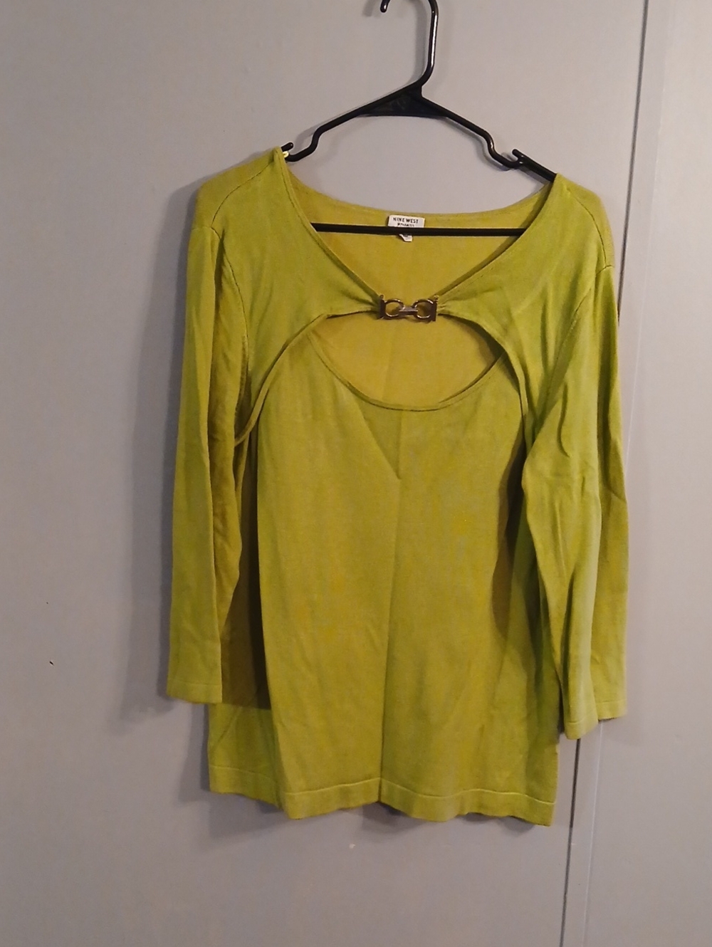 Nine West Lime Green Long Sleeve Keyhole Top with Front Clasp